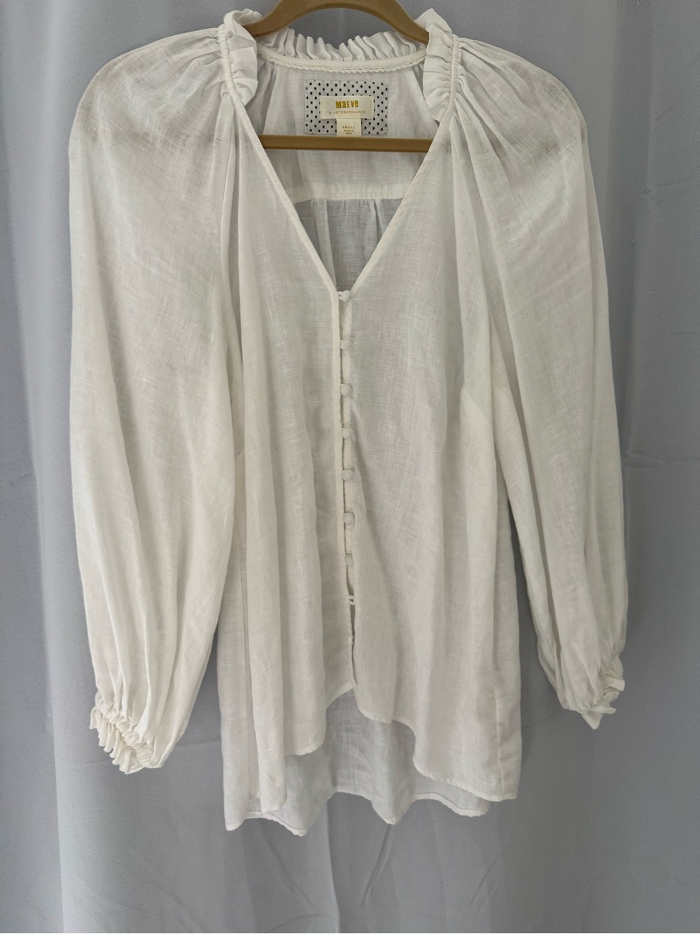 Anthropologie Maeve White Button-Front Peasant Blouse